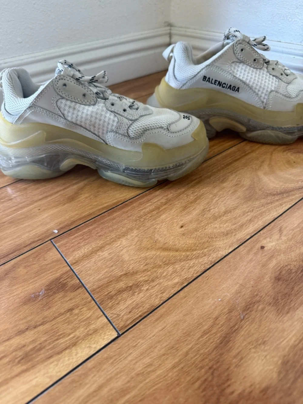 Balenciaga White Cream Triple S Mesh Leather Sneakers - Picture 10 of 10